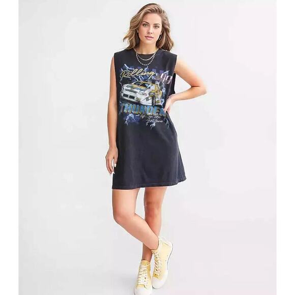 NWOT American  Highway Womens Thunder Muscle Tank Dress Black Lava Wash Size S - Picture 1 of 12